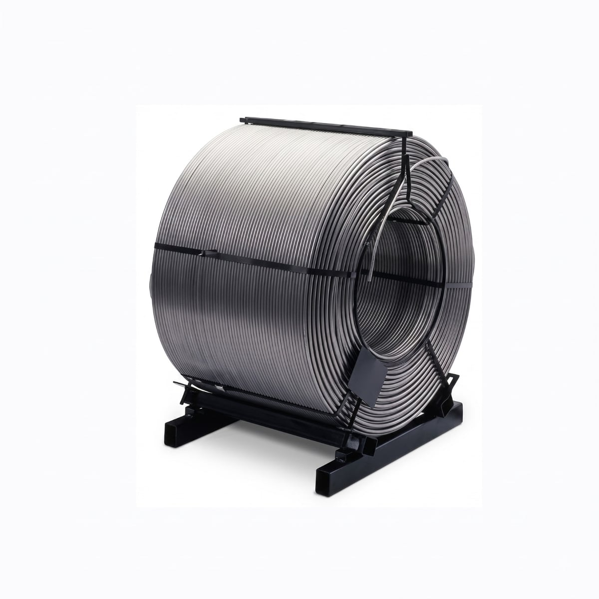 Cored wire coil on dispensing stand — Sarthak Metals Limited